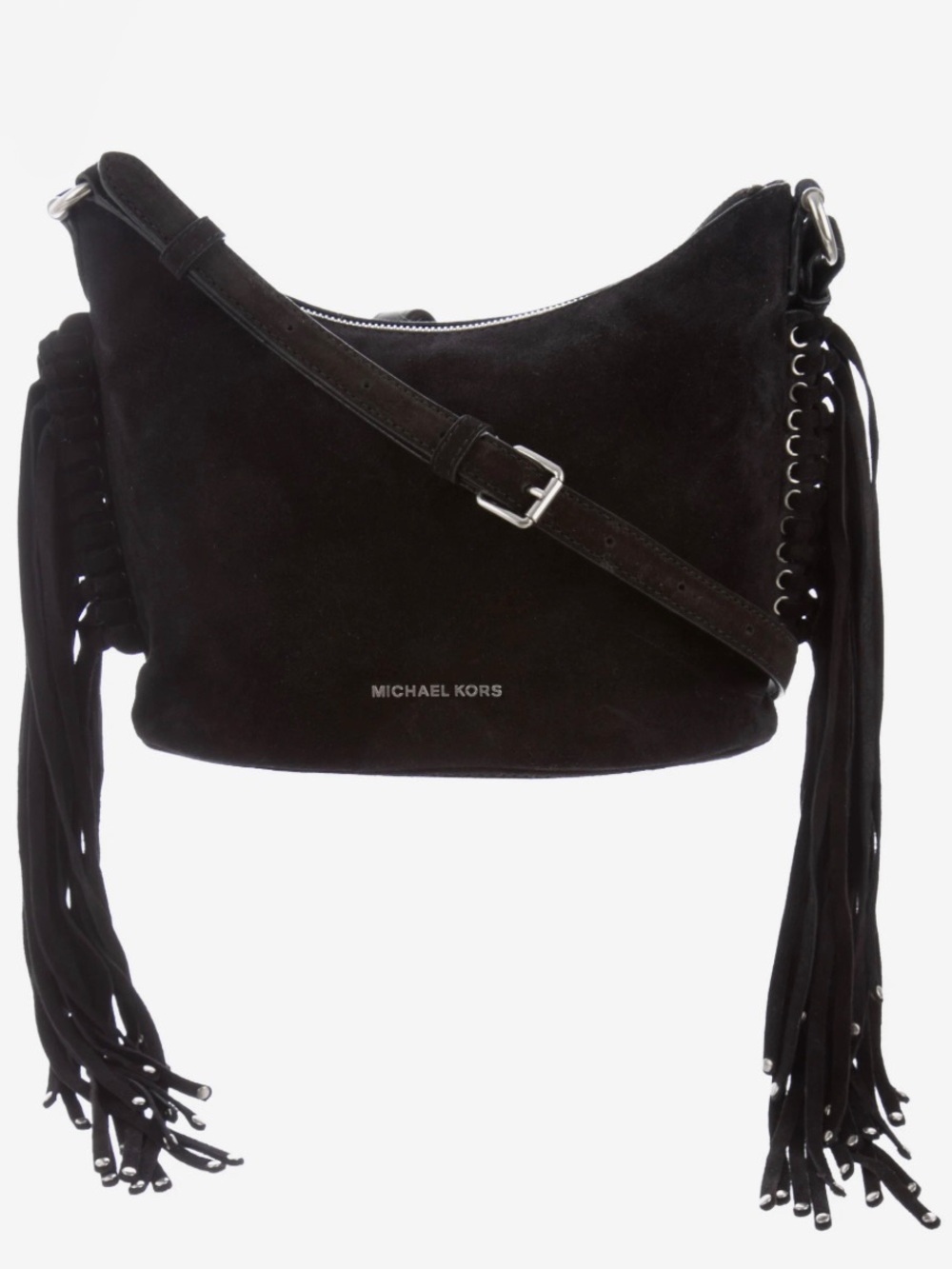 MICHAEL Michael Kors Billy Black Suede Fringe Crossbody Boho Bag